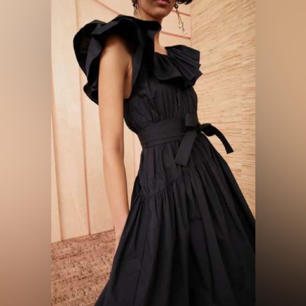 Ulla Johnson Amira Poplin Ruffle Black‎ Midi Dress- NWT - Picture 6 of 12